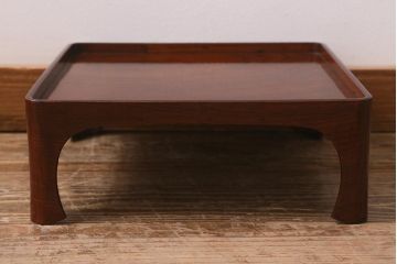 アンティーク雑貨　総ケヤキ材　杢目と漆塗りが美しいお膳5客セット(お盆)(R-042986)