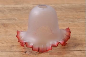 ヴィンテージ照明　イギリスビンテージ　エッチングガラスとフリルシェードがお洒落なペンダントライト(ランプシェード、天井照明)(R-042997)