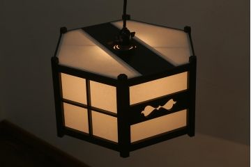 ビンテージ照明　松本民芸家具　絶版品　B型六角アンドン　希少な吊り下げ照明(天井照明、シェード)(R-043002)