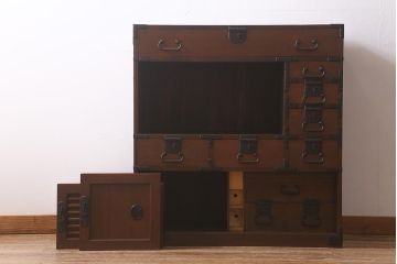 アンティーク家具　明治大正期　ヒノキ材　隠し付き　上品な佇まいが魅力の関西帳場箪笥(時代箪笥、収納棚)(R-043004)