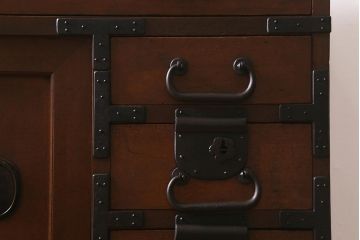 アンティーク家具　明治大正期　ヒノキ材　隠し付き　上品な佇まいが魅力の関西帳場箪笥(時代箪笥、収納棚)(R-043004)