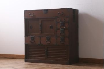 アンティーク家具　明治大正期　ヒノキ材　隠し付き　上品な佇まいが魅力の関西帳場箪笥(時代箪笥、収納棚)(R-043004)