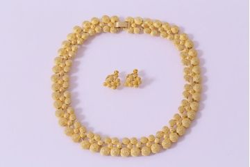 ビンテージアクセサリー　和製　統一感のあるデザインのアクセサリー2点(ネックレス・イヤリング)(R-043019)