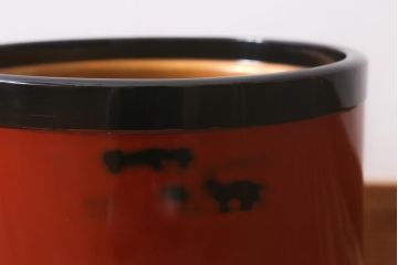 昭和初期　根来塗　高級感あふれる色使いの火鉢一対・箱付き(手焙り、漆塗り)(R-043020)