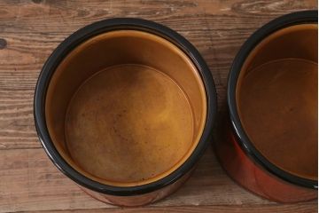 昭和初期　根来塗　高級感あふれる色使いの火鉢一対・箱付き(手焙り、漆塗り)(R-043020)