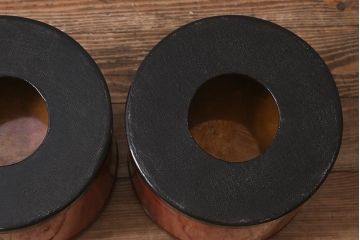 昭和初期　根来塗　高級感あふれる色使いの火鉢一対・箱付き(手焙り、漆塗り)(R-043020)