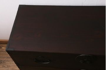 アンティーク家具　明治大正期　二本松箪笥リメイク　前板ケヤキ材　フラップダウン扉が便利な脚付きテレビ台(ローボード、テレビボード、収納棚)(R-043022)