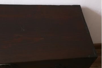 アンティーク家具　明治大正期　二本松箪笥リメイク　前板ケヤキ材　フラップダウン扉が便利な脚付きテレビ台(ローボード、テレビボード、収納棚)(R-043022)