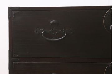 アンティーク家具　明治大正期　二本松箪笥リメイク　前板ケヤキ材　フラップダウン扉が便利な脚付きテレビ台(ローボード、テレビボード、収納棚)(R-043022)