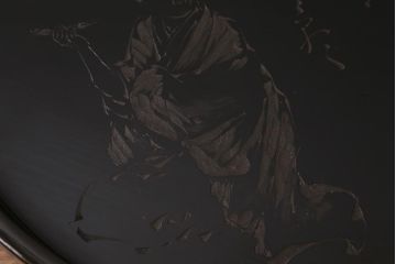 アンティーク雑貨　工芸品　大正昭和初期　俳句　名月や〜　彫刻　上手物!　漆塗り　木製お盆(漆器、トレー、丸盆)(R-043041)