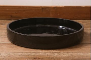 アンティーク雑貨　工芸品　大正昭和初期　俳句　名月や〜　彫刻　上手物!　漆塗り　木製お盆(漆器、トレー、丸盆)(R-043041)