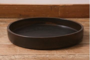 アンティーク雑貨　和製アンティーク　昭和初期　総ケヤキ材　木製　木の風合いが味わい深いお盆(トレー、丸盆)(R-043042)