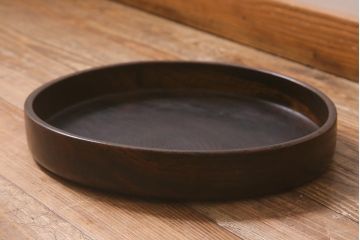 アンティーク雑貨　和製アンティーク　昭和初期　総ケヤキ材　木製　木の風合いが味わい深いお盆(トレー、丸盆)(R-043042)