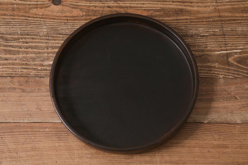 アンティーク雑貨　和製アンティーク　昭和初期　総ケヤキ材　木製　木の風合いが味わい深いお盆(トレー、丸盆)(R-043042)