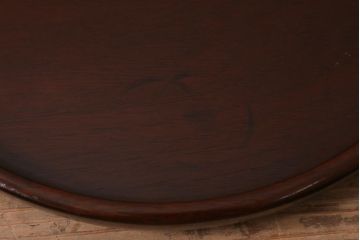 アンティーク雑貨　昭和レトロ　紫檀(シタン)材　深みのある漆塗りが美しい刳り貫き盆(丸盆、お盆)(R-043043)