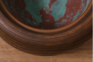 アンティーク雑貨　和製アンティーク　味のある木目を楽しめる刳り貫き火鉢(木製火鉢、丸火鉢、手あぶり)(R-043047)
