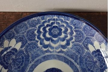 アンティーク雑貨　古民具・骨董　明治期　印判尺皿(大皿、和食器)(R-043050)