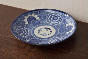 アンティーク雑貨　古民具・骨董　明治期　印判尺皿(大皿、和食器)(R-043050)