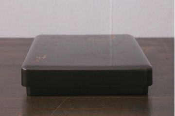 昭和初期　漆塗り　平安堂?　坪山　銘入り　木製硯箱(漆器、収納箱、文箱、小箱、小物収納)(R-043054)