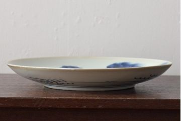 アンティーク雑貨　幕末〜明治期　伊万里焼　竹鶴図　染付　尺二寸大皿(R-043068)