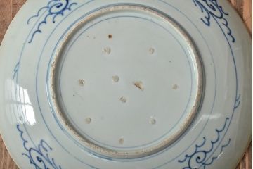 アンティーク雑貨　幕末〜明治期　伊万里焼　竹鶴図　染付　尺二寸大皿(R-043068)