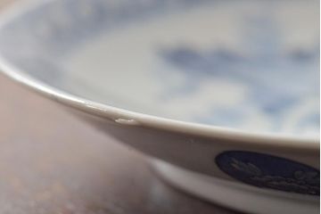 アンティーク雑貨　明治期　楼閣・山水・人物図　染付　八寸皿2枚セット(中皿、伊万里)(R-043070)