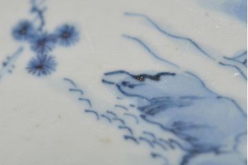 アンティーク雑貨　明治期　楼閣・山水・人物図　染付　八寸皿2枚セット(中皿、伊万里)(R-043071)