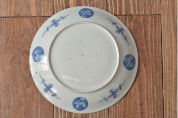 アンティーク雑貨　明治期　楼閣・山水・人物図　染付　八寸皿2枚セット(中皿、伊万里)(R-043072)