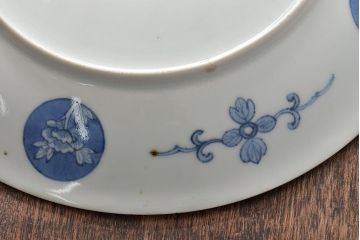 アンティーク雑貨　明治期　楼閣・山水・人物図　染付　八寸皿2枚セット(中皿、伊万里)(R-043072)