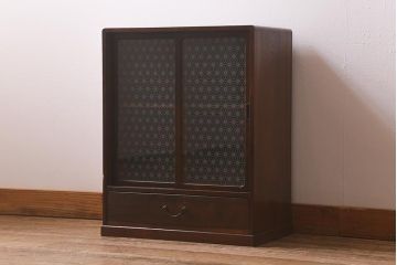 アンティーク家具　上手物!　当店オリジナルガラス　桐材　昭和レトロな戸棚(本箱、ブックケース、キャビネット、収納棚)(R-043076)