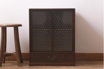 アンティーク家具　上手物!　当店オリジナルガラス　桐材　昭和レトロな戸棚(本箱、ブックケース、キャビネット、収納棚)(R-043076)