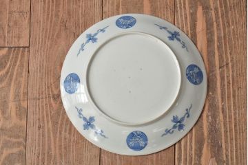 アンティーク雑貨　明治期　楼閣・山水・人物図　染付　八寸皿2枚セット(中皿、伊万里)(R-043084)