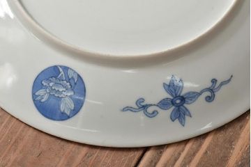 アンティーク雑貨　明治期　楼閣・山水・人物図　染付　八寸皿2枚セット(中皿、伊万里)(R-043084)