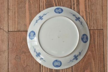 アンティーク雑貨　明治期　楼閣・山水・人物図　染付　八寸皿2枚セット(中皿、伊万里)(R-043085)