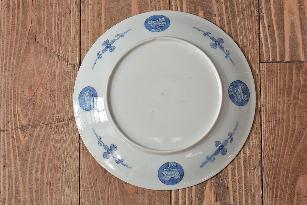 アンティーク雑貨 明治期 楼閣・山水・人物図 染付 八寸皿2枚セット(中皿、伊万里)(R-043086)