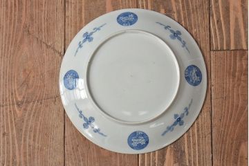 アンティーク雑貨 明治期 楼閣・山水・人物図 染付 八寸皿2枚セット(中皿、伊万里)(R-043086)