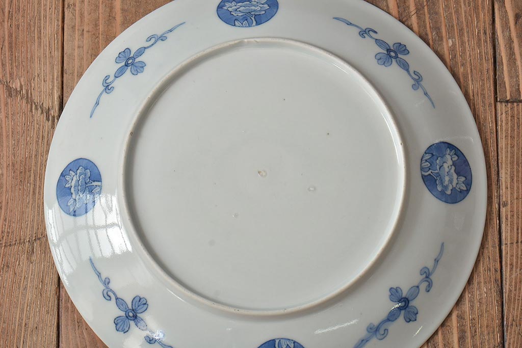 アンティーク雑貨 明治期 楼閣・山水・人物図 染付 八寸皿2枚セット(中皿、伊万里)(R-043086)