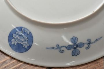 アンティーク雑貨 明治期 楼閣・山水・人物図 染付 八寸皿2枚セット(中皿、伊万里)(R-043086)