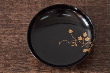 大正昭和初期　鉄線図黒漆塗木製椀8客セット(蓋付き椀、漆器、和食器)(R-043087)