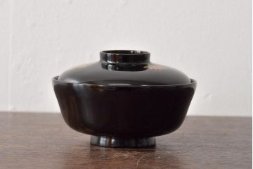 大正昭和初期　鉄線図黒漆塗木製椀8客セット(蓋付き椀、漆器、和食器)(R-043087)