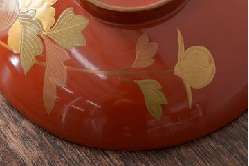 アンティーク雑貨　大正昭和初期　花蝶蒔絵木製椀7客セット(漆器、お椀、和食器)(R-043088)