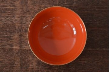 アンティーク雑貨　大正昭和初期　朱塗鶴蒔絵木製椀6客セット(漆器、お椀、和食器)(R-043089)