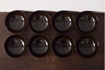 アンティーク雑貨　明治大正期　欅製朱塗椀8客セット(漆器、お椀、和食器)(R-043090)