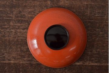 アンティーク雑貨　明治大正期　欅製朱塗椀8客セット(漆器、お椀、和食器)(R-043090)