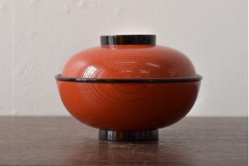 アンティーク雑貨　明治大正期　欅製朱塗椀8客セット(漆器、お椀、和食器)(R-043090)