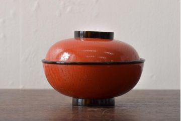 アンティーク雑貨　明治大正期　欅製朱塗椀8客セット(漆器、お椀、和食器)(R-043090)