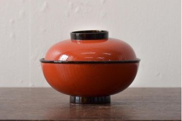 アンティーク雑貨　明治大正期　欅製朱塗椀8客セット(漆器、お椀、和食器)(R-043090)
