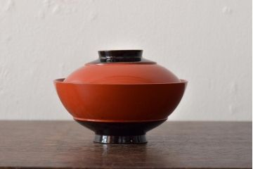 アンティーク雑貨　大正昭和初期　朱塗稲穂蒔絵木製椀6客セット(漆器、お椀)(R-043091)