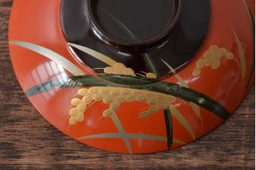 アンティーク雑貨　大正昭和初期　朱塗稲穂蒔絵木製椀7客セット(漆器、お椀)(R-043092)