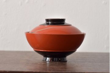 アンティーク雑貨　大正昭和初期　朱塗稲穂蒔絵木製椀7客セット(漆器、お椀)(R-043092)